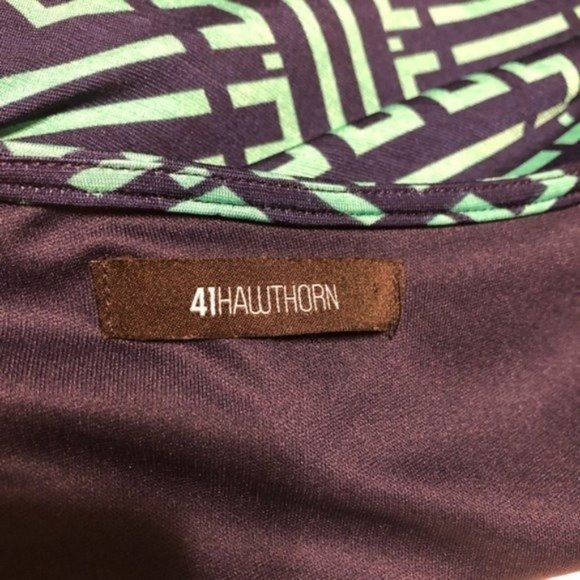 41 Hawthorne Jersey Wrap V-Neck Dress Green & Blue Printed Small - Picture 8 of 9